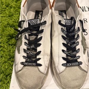 Golden Goose White and Olive Sneakers